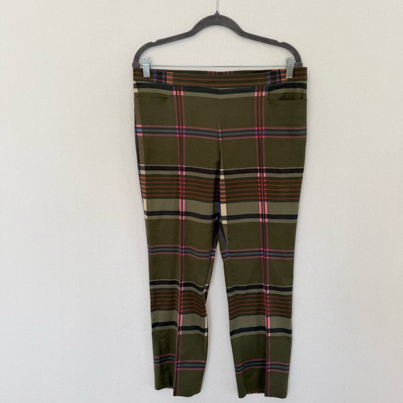 AKRIS PUNTO Women’s Size 12 Olive Plaid Side Zip Slim Fit Ankle Pants - Picture 12 of 12